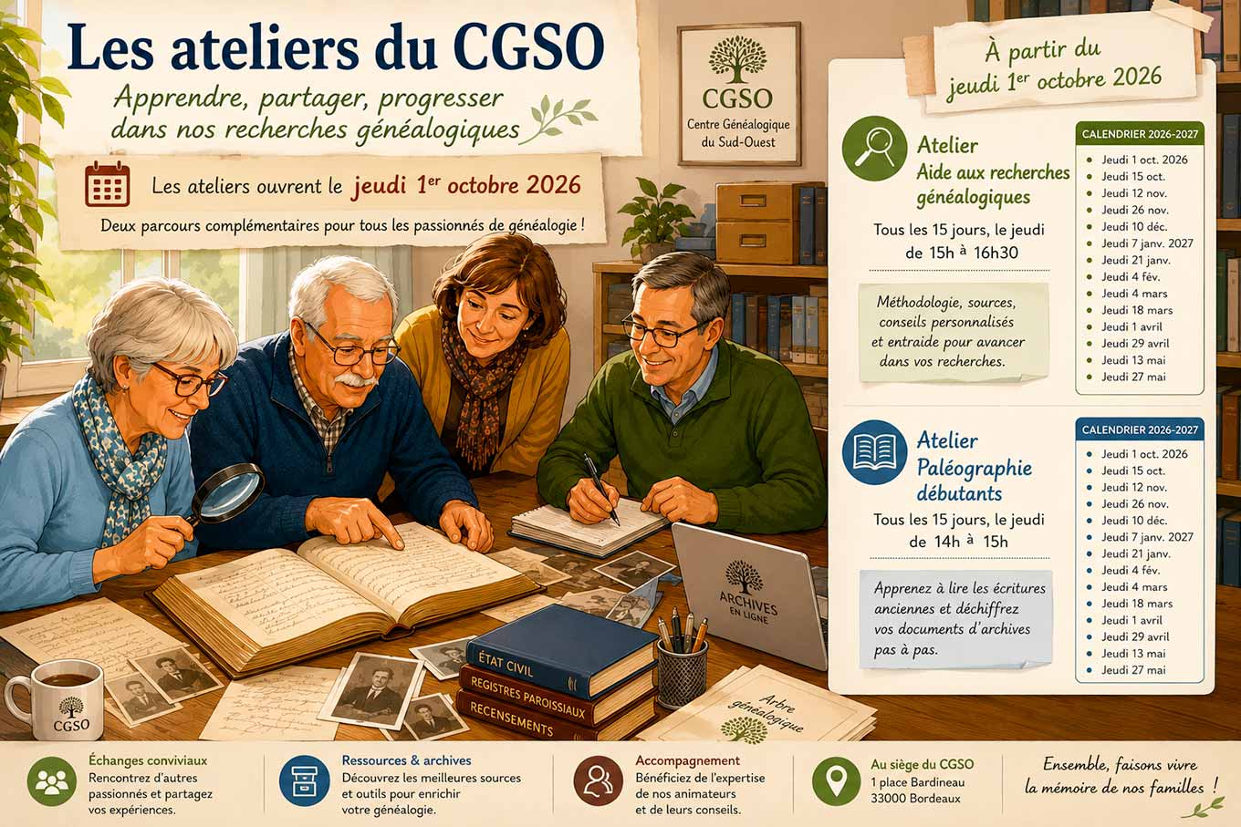 Calendrier des ateliers 2026 et 2027