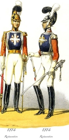 Deux gardes royaux en uniforme de la Restauration, 1814
